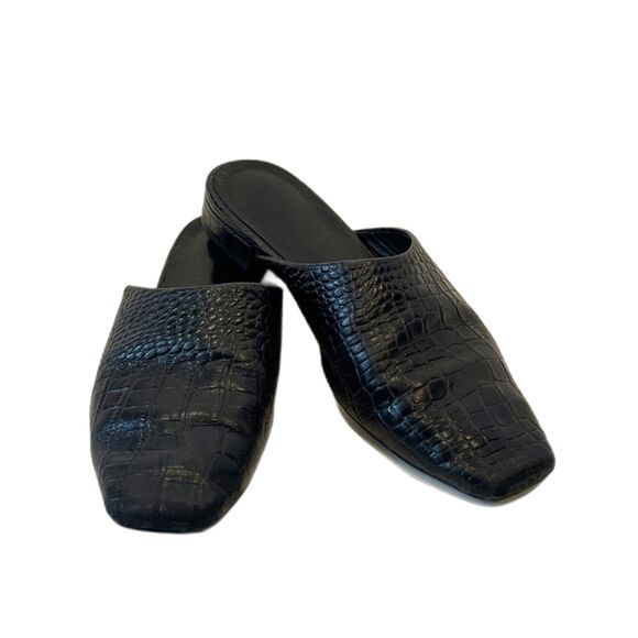 Vagabond Shoemakers Black Leather Square Toe Mules Size 37 Crocodile Embossed - Picture 3 of 11